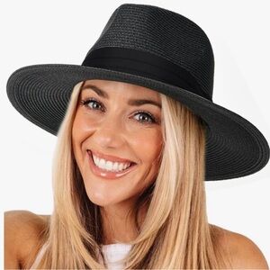 FURTALK Womens/Mens Wide Brim Straw Panama Fedora Summer Sun Hats UPF Straw Hat